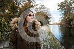 Caucasian woman looking at side on a park