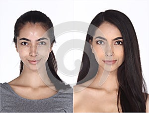 Caucasian Woman before after make up hair do. no retouch, fresh
