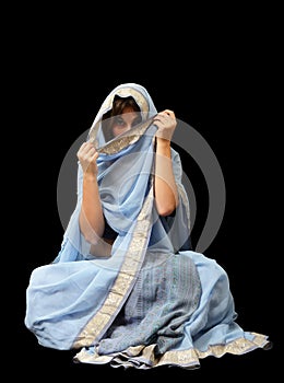 Caucasian woman in the Malaysian sari