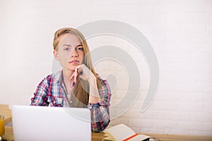 Caucasian woman at office desk