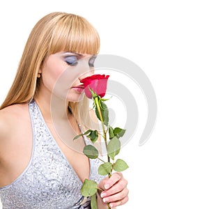 Caucasian woman with red rose