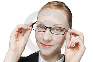 Caucasian woman to wear glasses