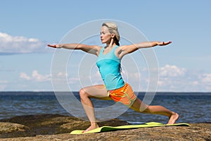 Caucasian woman training outside