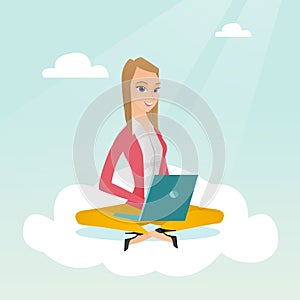 Caucasian woman using cloud computing technologies