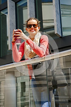 Caucasian woman Vivacious in City with a beautiful beaming smile