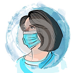 Caucasian Woman wear a cloth face mask who cover mouth and nose