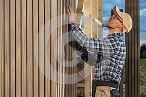 Caucasian Woodwork Worker Building Modern Garden Shed