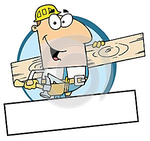 Caucasian worker man a wood plank