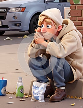 caucasian young blonde beggar living in the street