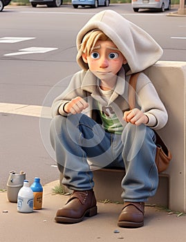 caucasian young blonde beggar living in the street