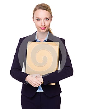 Caucasian Young Businesswoman hold with folder