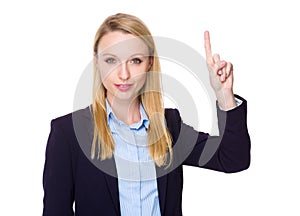 Caucasian Young Businesswoman showing finger up