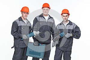 Caucasian young different manual worker collection isolated on white