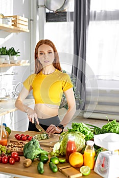 caucasian young woman healthy blogger doing salad