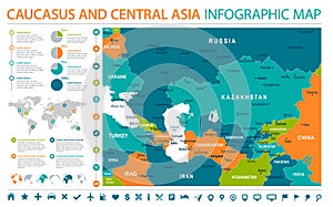 Caucasus and Central Asia Map - Info Graphic Vector Illustration