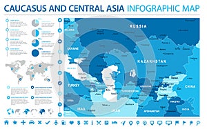 Caucasus and Central Asia Map - Info Graphic Vector Illustration