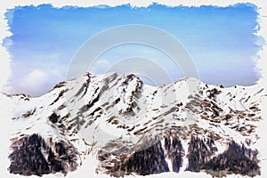 Caucasus. Mountain Pshegishhva. Imitation of a picture. Oil paint. Illustration