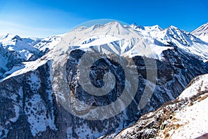 Caucasus mountain range Georgia. Gudauri with beautiful Caucasus mountains on background