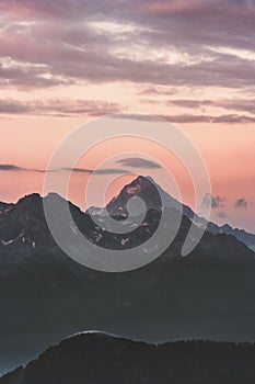 Caucasus mountains peaks and clouds sunset Landscape