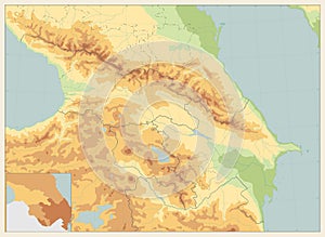 Caucasus Physical Map Retro Colors. No text