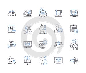 Caucus line icons collection. Politics, Voting, Candidates, Primary, Delegates, Nomination, Campaign vector and linear photo