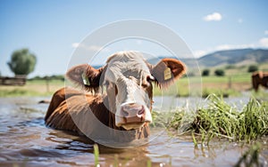 Caught in the Moment: Cow Luxuriating in a Cool Puddle