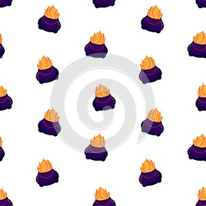 Cauldron with fire potion vector seamless pattern. Halloween background, backdrop, wallpaper