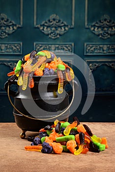 Cauldron of gummy halloween candy