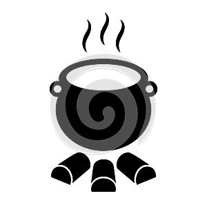 Cauldron with hot potion vector icon