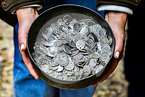 Cauldron with old coins