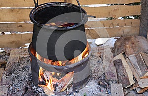 Cauldron to cook the tasty mulled wine in the country festival