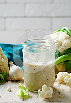 Cauliflower alfredo sauce.selective focus