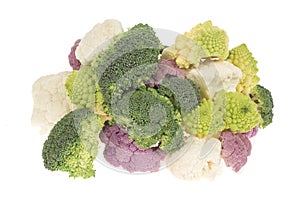 Cauliflower broccoli and roman cabbage heap