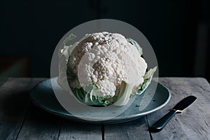 Cauliflower displayed on kitchen table, versatile vegetable captured beautifully