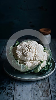 Cauliflower displayed on kitchen table, versatile vegetable captured beautifully