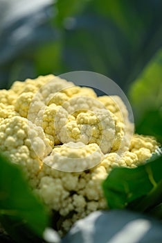 Cauliflower plant growing in organic vegetable garden