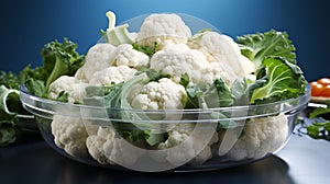 Cauliflower in plastic bowl