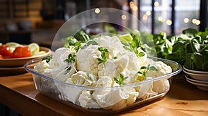 Cauliflower in plastic bowl