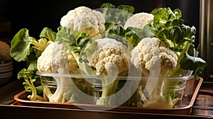 Cauliflower in plastic bowl