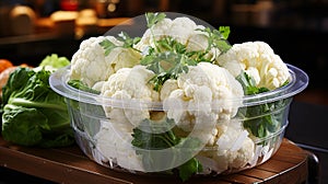 Cauliflower in plastic bowl