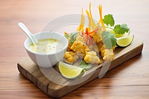 cauliflower tempura florets with a curry dip