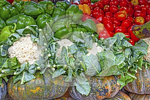 Cauliflower, tomatos and other vegetables in market in Kerala