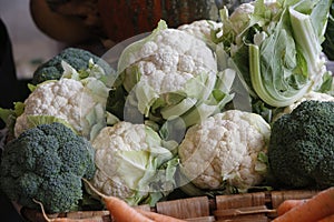 Cauliflower at a vegetable stand photo