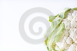 Cauliflower vegetable on a white background, isolated, macro photography