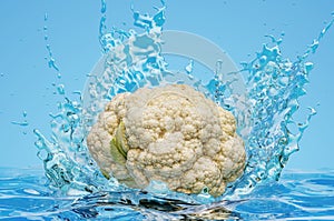 Cauliflower with water splashes, 3D rendering