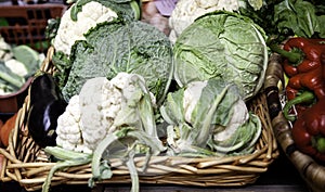 Cauliflowers in market