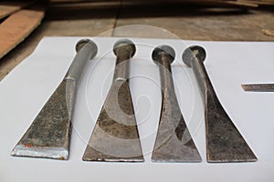 Caulking irons used in traditional boatbuilding