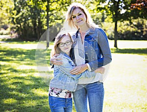 Causal mother and daughter in the park