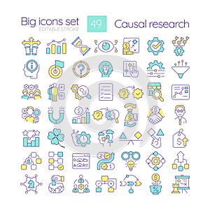 Causal research RGB color icons set