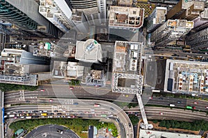 Top down view of Hong Kong city traffic